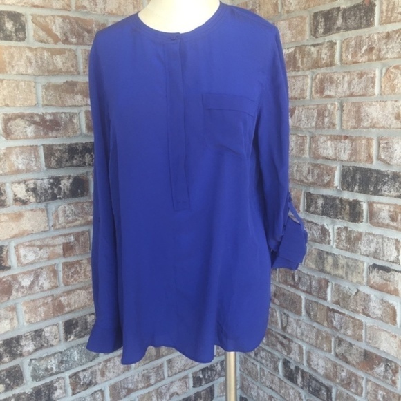 NWT Talbots 100% Silk Long Sleeves Blouse Blue L - Picture 1 of 7